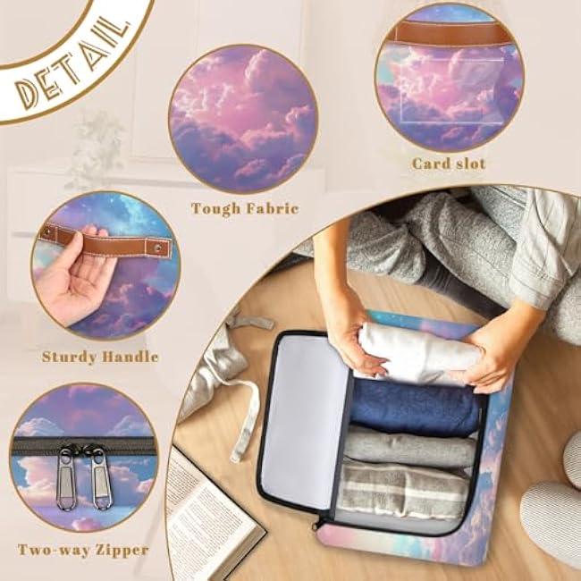 Storage Bins with Zippered Lids - Rainbow Cloud Foldable Organizer Basket with Sturdy Frame and Handles for Bedroom Laundry Organization Closet Shelf Nursery Toy Storage 1-Pack