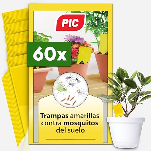 PIC Trampas Cromaticas Amarillas contra para Mosquito del Mantillo - 60x Pegatinas Trampas para Mosquitos, Eficaz Trampa Mosquitos No Tóxica, Ideal para Plantas De Interior contra Moscas pequeños