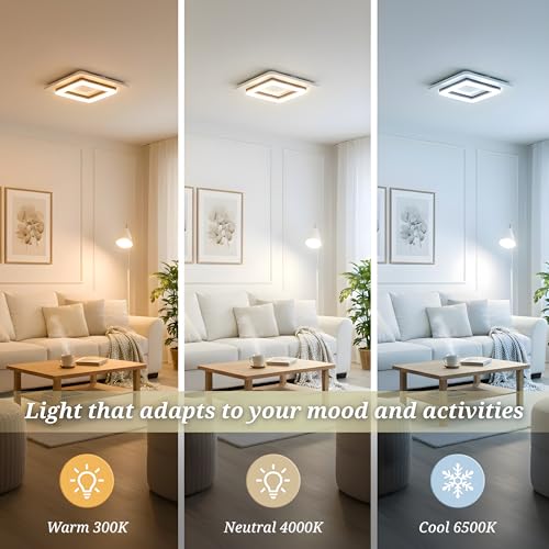 Image of LED Ceiling Light | 50 Watts | >95 CRI Eye Comfort Lighting | 3-Color Mode Anti-Glare Panel for Living Room, Bedroom & Office (Square Ceiling Light)