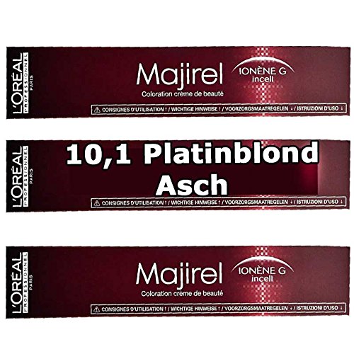 3x Loreal Majirel 10,1 Platinblond Asch Creme Haarfarbe - 50ml