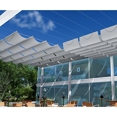 E&K Sunrise 4'Wx12'L Pergola Shade Cover Retractable Canopy Outdoor Wave Sun Shade for Patio Garden Backyard Deck Trellis (Light Gray) by E&K - Image 7