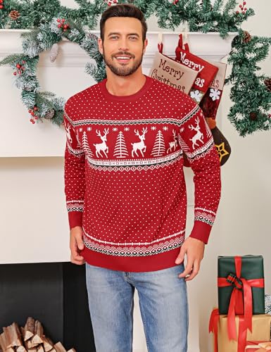 Image of Cowasto Mens Crewneck Christmas Sweater Family Matching Sets Knitted Sweater Pullover
