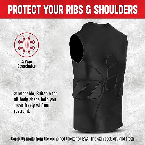 WEARCOG Camisa de compressão acolchoada juvenil para meninos | Equipamento protetor de coração, cami