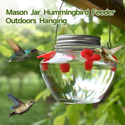 Tpzaerk TP003015B Mason Jar Hummingbird Feeder For Outdoors Hanging, Glass Humming Bird Feeders With 4 Feeding Ports, Top Fill Leak-Proof Design Easy To Use And Clean thumb #1