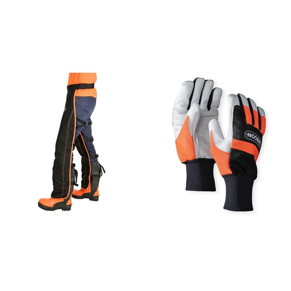 Oregon Bundle of Yukon Kettensägen-Schnittschutzhose Yukon Kettensägen-Schutzhandschuhe aus Leder, Größe XL (11)