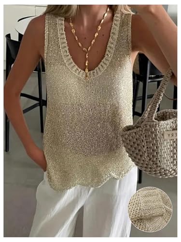 Floerns Women's Going Out Sleeveless Knitted Sweater Vest Sparkly Sequin Tank Tops3