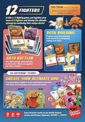 Image of Scorpion Masque Tag Team - from the Creators of Sky Team | Arcade Fighting Inspired Card Game for Kids & Adults | Auto-Battler Deck Building | Choose from 12 Fighters | 2 Players | Ages 10+ | 15 Min