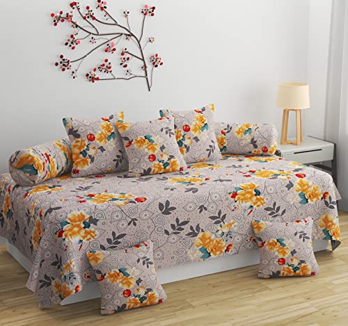 BROMWICK Printed Microfiber Diwan Single Bedsheet Bundle, Perfect for Single Bed Sheet - Includes 1 Bedsheet for Single Bed, 5 Cushion Covers, 2 Bolster Covers - (Beige) (B0BXDTPND6) Amazon Price History, Amazon Price Tracker