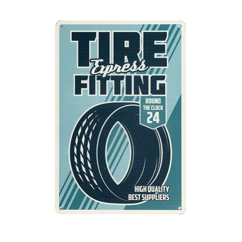 Image of Eazywagon Decorative Retro Metal Signs Wall Plate - 12x8 Inch (Tire Express Fitting) | Weatherproof Vintage Metal Sign Plate for Cafe, Home, Bar, Garage | Decorative Wall Hanging Sign Board