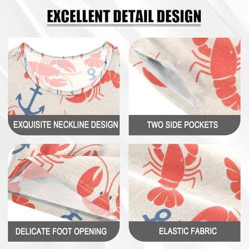 ALAZA Red Lobster Anchor Pajamas Set Short Sleeve Cotton Sleepwear Summer Pjs 2 Piece 5-14Y4
