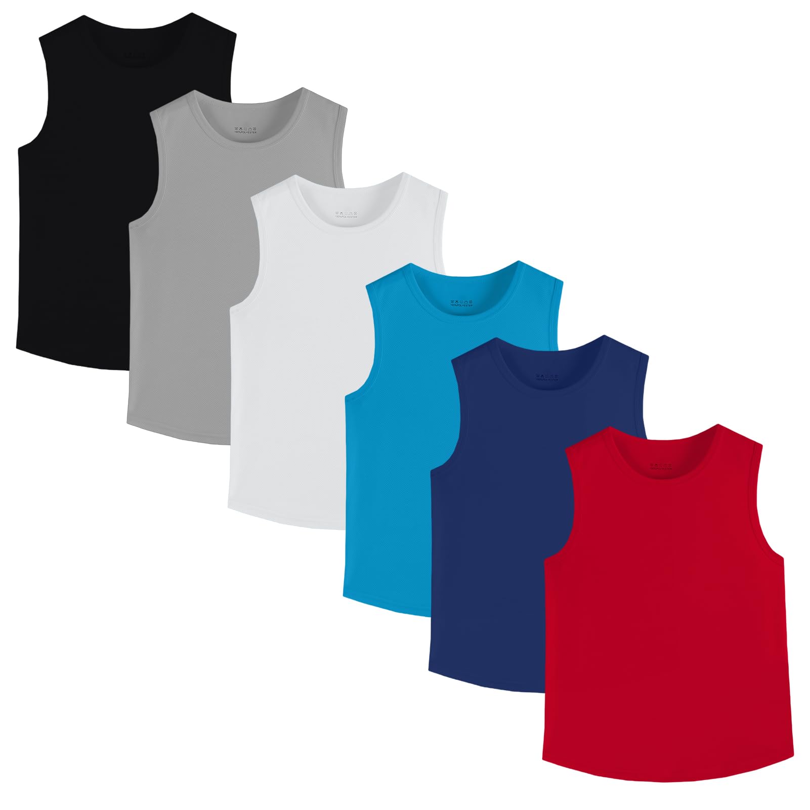 Phedrew 6 Pack Boys Youth Kids Mesh Athletic Quick Dry Tank Top Sleeveless T Shirts Moisture Wicking (Age 4-18)