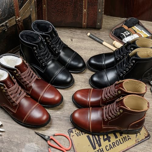 SL-Saint Handgemachte weiche Zehe Herren Klassische Stiefel Wasserdicht-Leder Kuhfell/Wolle Mode Winterschuhe (Braun Wollfutter, Erwachsene, Herren, 44, Numerisch, EU Schuhgrößensystem, M)