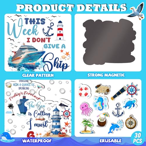 Image of 30PCS Cruise Door Magnets Decorations, Large Nautical Reusable Magnetic Stickers for Cruise Ship Cabin, Fridge, Car, Locker, Funny Carnival & Beach Party Supplies