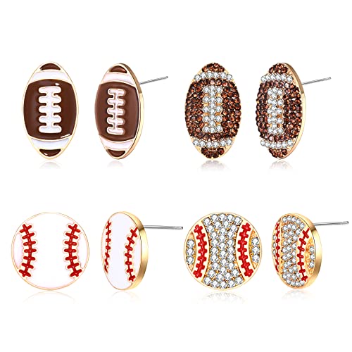 Rhinestone Baseball Softball Stud Earrings for Women, Sparkly Crystal CZ Basketball Football Volleyball Soccer Earrings, Enamel Hypoallergenic Round Stud Earrings Sport Lover Holiday Party Game Jewelry for Women