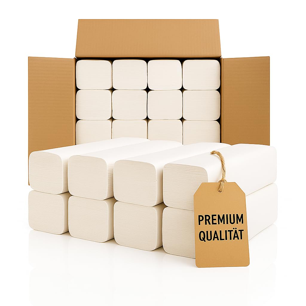 Premium Falthandtücher 25x21 cm – 2-lagig, aus Zellstoff – Zickzack-Falz für Standard-Einzelblattspender – 3.200 Blatt – ideal für Praxis, Büro & Gastronomie