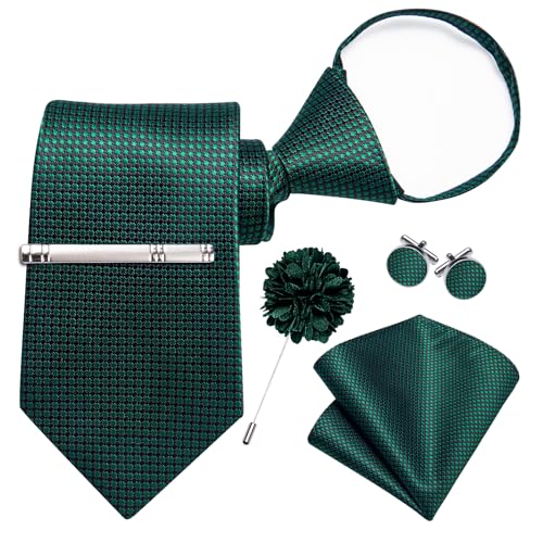 Image of DiBanGu Silk Pre-tied Ties for Men Formal Adjustable Necktie Set | 6PCS,Zipper Tie,Pocket Square,Cufflinks,Tie Clip & Lapel Pin,Wrinkle-Resistant,Premium Gift Box,Formal Business Wedding Party