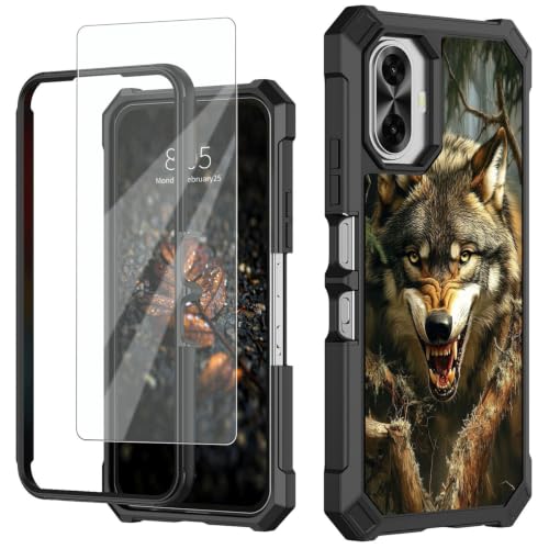 GYSYZJDH for TCL K70 5G Case with Tempered Glass Screen Protector, Military Grade Drop Protection, Dual Layer Hybrid Shockproof Protection Phone Case Cover for TCL K70, Fierce Wolf