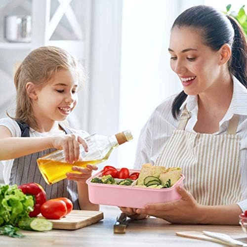 Lunch Boxes, Bento Box, Food Containers, 1400 ml Airtight LeakproofLunch Box, 3 Compartment Sealed Bento Box(with Fork and Spoon), BPA Free, Microwave and Dishwasher Safe Meal Prep Containers (Pink)