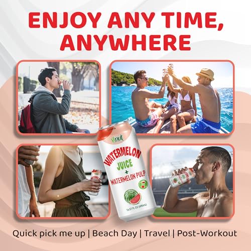 Image of Vinut Natural Watermelon Juice Drink with Pulp, (16.57 fl oz, Pack of 12) Real Watermelon Juice, No Sugar Added, Gluten Free, GMO-Free