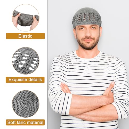 Image of Boyiee Kufi Hat for Men Muslim Knit Kufi Cap Crochet Beanie Skull Beanie African Hat for Men Women
