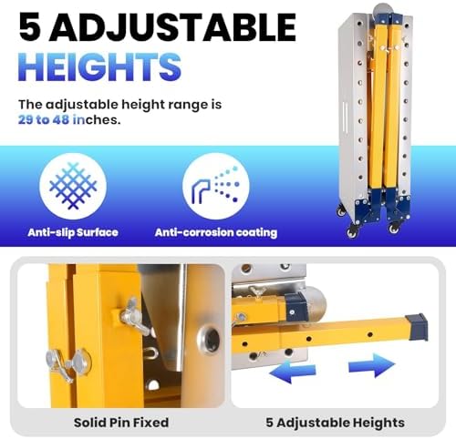Portable Folding Welding Table, Adjustable Height Work Platform with 360° Casters, Heavy-Duty 2500LBS Load Capacity Carbon Steel Workbench