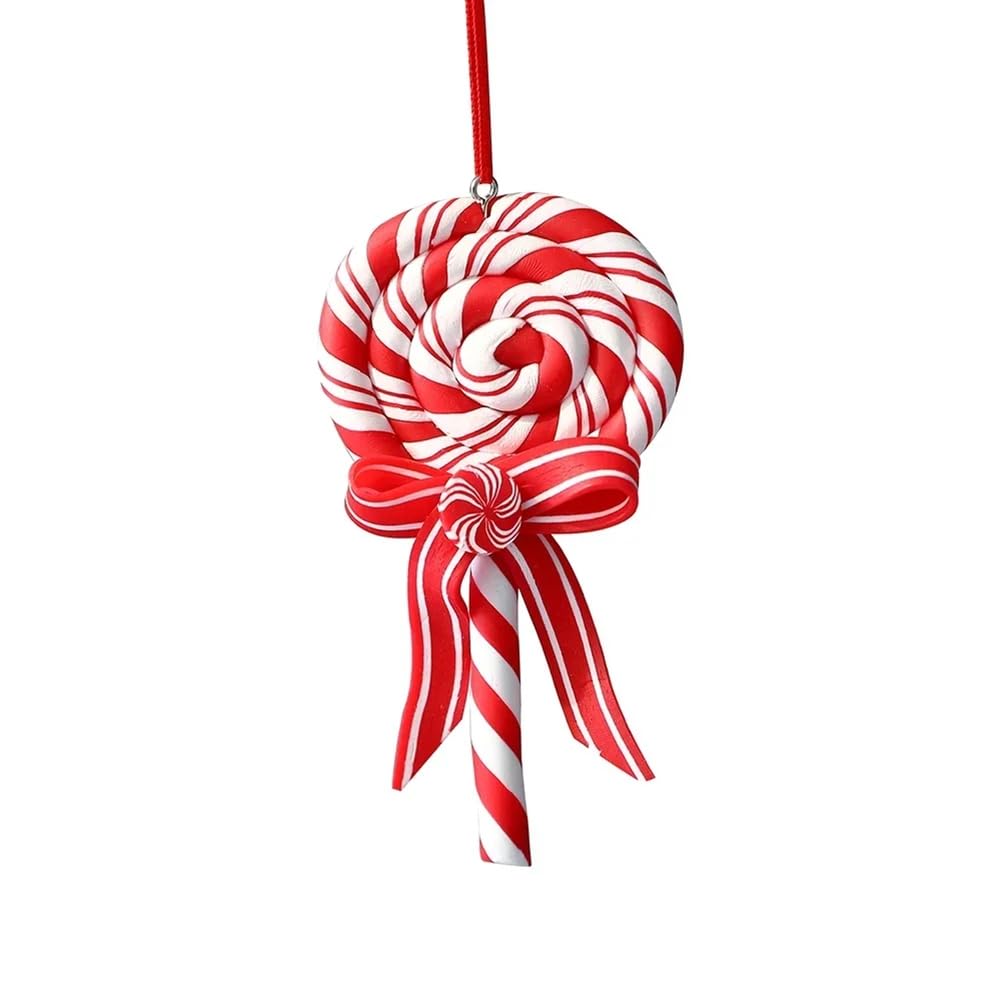 CTRLZS Christmas Tree Decoration Ornament Soft Clay Lollipop Red White Candy Cane Xmas Tree Pendant Christmas New Year Gift F