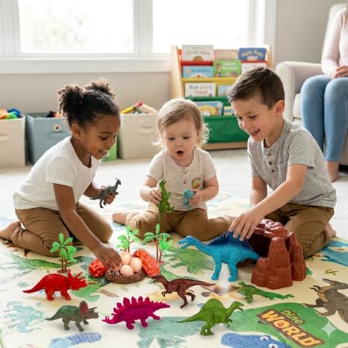 Image of ZESTHOME Dinosaur Toys for Kids | Realistic Dinosaur Figure Play Set with Eggs & Trees | Dinosaur Animal Action Toys for Boys & Girls | Imaginative Play Birthday Gift | 8-Piece Set