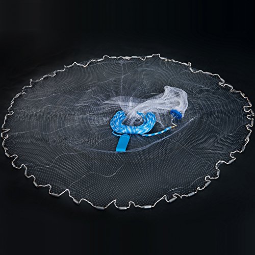 Ängo American Freshwater and Saltwater Cast Net for Fishing, 3/8''-Square Mesh, 4'/5'/6'/7'/8'/9'/10'-Radius Net