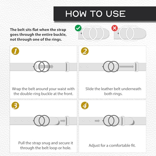 Fashion Leather Belt For Women - Design in Italy Double Buckle Belt Leather(M), Black4