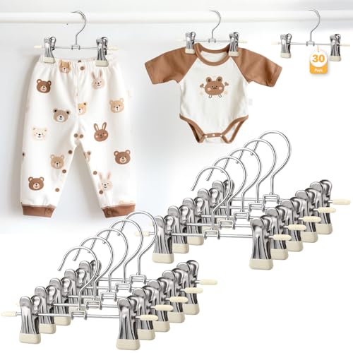Image of Mity rain 30-Pack Baby Hangers - 360° Rotatable Silicone Clip Kid Hangers, Space-Saving Toddler Hanger,Premium Stainless Steel, Ideal for Newborn & Children Wardrobe Organization.