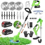 草刈り機 充電式【鈴木造園会社監修】 芝刈り機 充電式 コードレス 1.2kg軽量 低騒音 電動草刈り機 軽量 4種類替刃 18500RPM 伸縮式草刈り機 4000mAh大容量バッテリー2個 脱着式ホイール 90° 3段階で角度調整可能 多地形4種類替刃枝切り 菜園 農業 家庭園芸用機器 掃除が楽 日本語説明書付 (green)