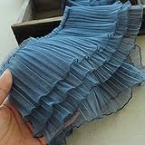 3-Layer Ruffle Pleated Lace Fabric, Lolita Princess Dress Lace Skirt Lace Trim DIY Fabric Panel Sale by 2 Yards (Gray Blue)