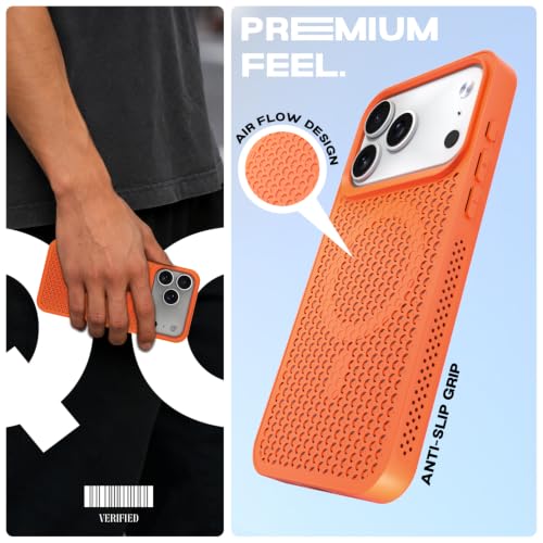 Image of Pikkme Back Cover for iPhone 17 Pro | Honeycomb Cooling Design | Silicone Heat Dissipation | Mag-Safe Compatible | Shockproof Camera Protection Bumper Case (Orange)
