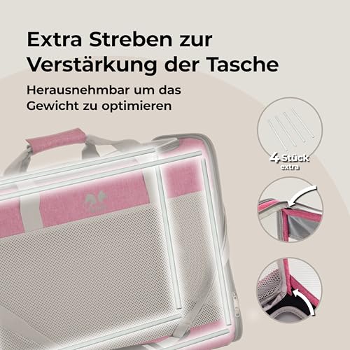 EQUICANI® Hundetasche 55x40x23 cm Flugzeug Faltbare leichte Tragetasche mit Netzstoff, Tragegurt und abnehmbaren Boden für Hund & Katze | Haustier Hundetragetasche für Reisen, Auto, Fliegen (Pink)