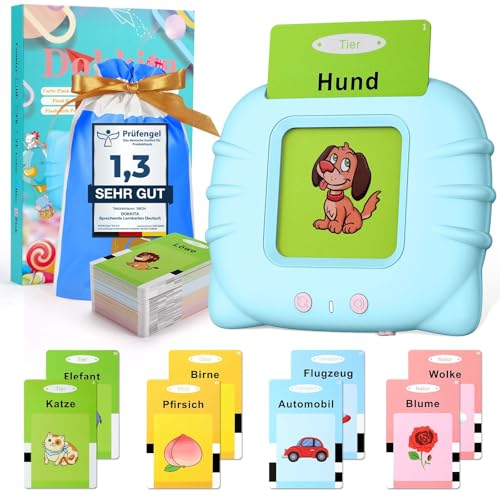 Dokkita Sprechende Lernkarten Deutsch, Flash Karten Kinder Deutsch, Standard Deutsch-112 Blätter 224 Wörter, Lernkarten zur Sprachförderung, Vorschule Geschenk Spielzeug für Mädchen Jungen-Blau