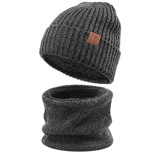 OZERO Winter Beanie Mütze,Thermo Strickmütze Laufmützen Wintermütze für Herren und Damen (DE/NL/SE/PL, Alphanumerisch, Einheitsgröße, Grau(Dicker Faden Set))