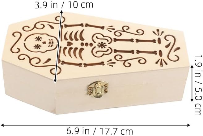 Halloween Wooden Coffin Treat Boxes Lids, 2pcs Beige Storage image 5