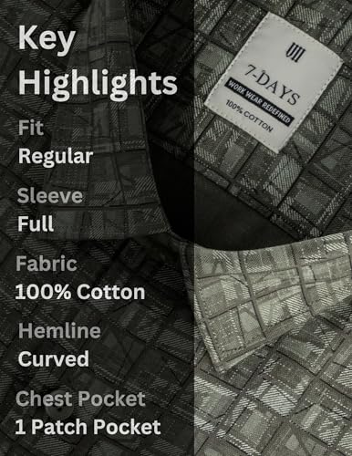 Image of 7-DAYS Men's Premium Printed Shirt - 100% Cotton, Regular Fit, Full Sleeve, with Pocket - Versatile for Formal Occasions and Casual Wear