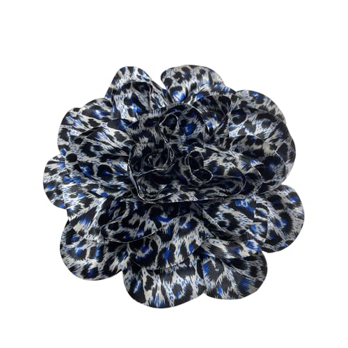 Image of Dainty Dyed Satin Fabric Leopard Print Rose Flower Extra Large Big Brooches Lapel Pins for Women Delicate Silk Floral Flower Oversized Brooch Pin for Wedding Party Banquet Dress Suit Ceremony Clothes Accessories Jewelry Gifts 7.5in