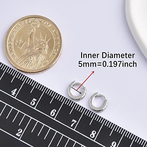 Silbertale Tiny Huggie Hoop Earrings 925 Sterling Silver Cz Cubic Zirconia 5Mm Small Cartilage Hugging Earring Mini Hoop Rook Daith Forward Helix Snug Tragus Piercing For Women #TOP3