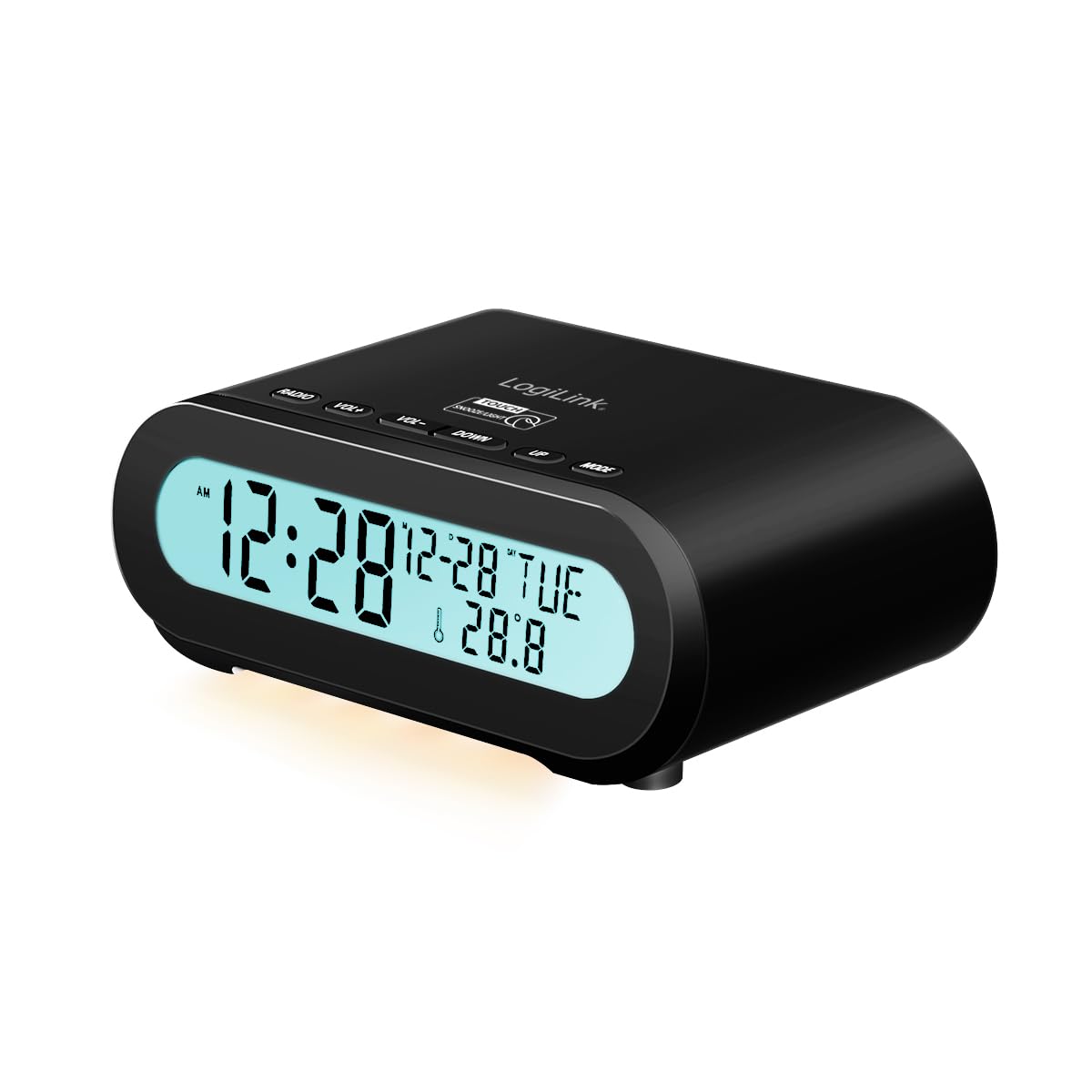 LogiLink SC0121W – Radiosveglia Digitale Con Termometro, Timer Sleep, Porta USB Per Ricaricare Telefono E Tablet, Display LCD Bianco