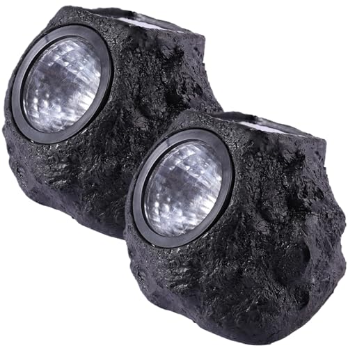 Hperu Luci solari da roccia per esterni, 2 pezzi Faretti solari in pietra realistici impermeabili LED Luci da terra calde per percorso pedonale Cortile giardino, 6x5x5 pollici, Rocce