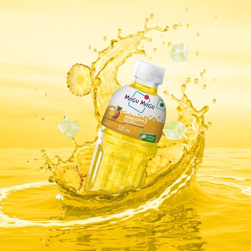 Image of Mogu Mogu Pineapple Juice with Nata de Coco Jelly 320ml (Pack of 6), Refreshing Tropical Thai-Made Sip & Chew Beverage