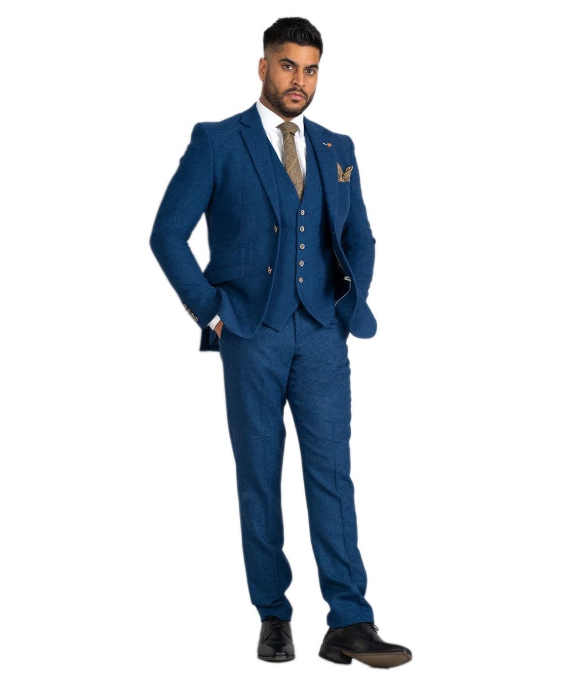 SIRRI Abito da Uomo in Lana Tweed da Matrimonio Slim Fit Abbinato Blu Venduto separatamente