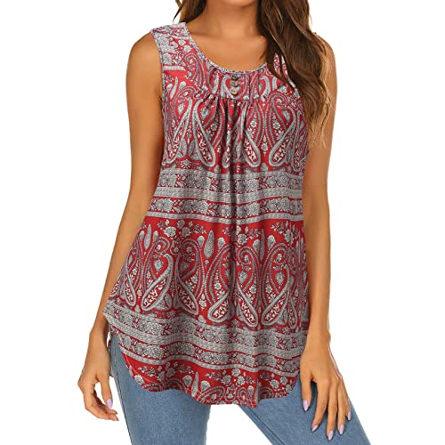 Camiseta de tirantes para mujer de talla grande, elegante, suelta, sin mangas, cuello en V, elegante, monocolor, suelta, básica, X05-wine, L Cover