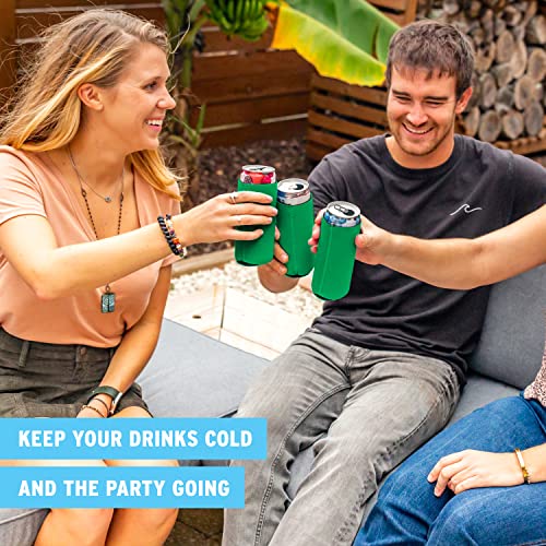 Image of Slim Can Cooler Sleeves (14-Pack) Soft Slim Can Koolie for White Claw Seltzer & Slim Beer - HTV Blanks for Vinyl Projects - Skinny Can Koolies Bulk - Tall Can Coolies for Slim Cans (Kelly Green)