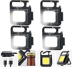 LED Small Flashlight Rechargeable COB Keychain Flashlight 4 Light Modes Portable Pocket Light with Retractable Stand, Bottle Opener, Magnetic Base for Walking/Camping (4-Pack)