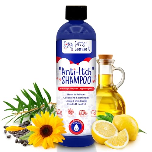 Critter Comfort Botanical Skin Support Dog Shampoo – Tea Tree Oil (1%) Concentrate for Itchy & Sensitive Skin – 8oz Makes 32oz – Deodorizing, Comfort-Focused...