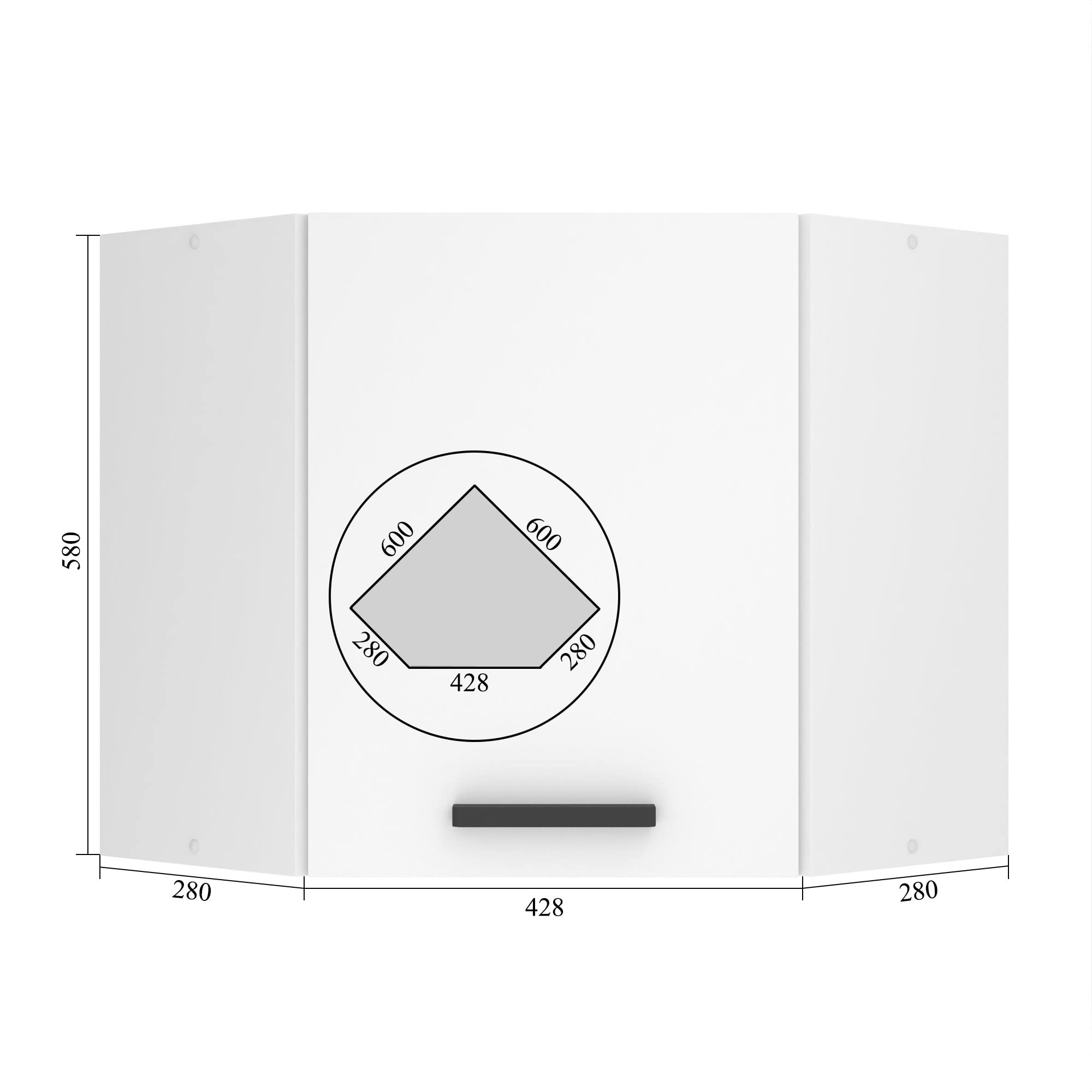 Belini Meuble Haut Cuisine SGN 60 cm, avec 1 Porte, Blanc très Brillant | Meubles de Cuisine - Mural, Rangements, 1 Porte, Taille: 60 x 60 x 58 cm, Armoire Murale d'angle avec Poignée en Métal