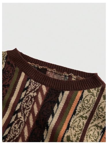 SHENHE Women's Bell Sleeve Crew Neck Tribal Striped Sweater Hippie 70s Vintage Cropped Sweater3